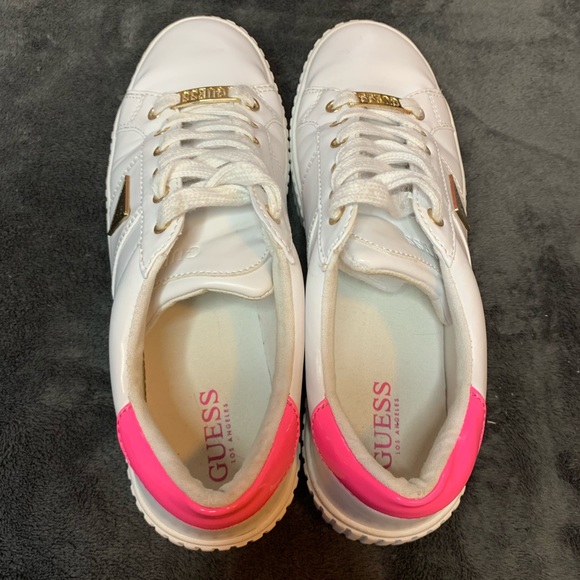 White and Pink GUESS Sneakers Size 8 in Womens - Picture 2 of 5